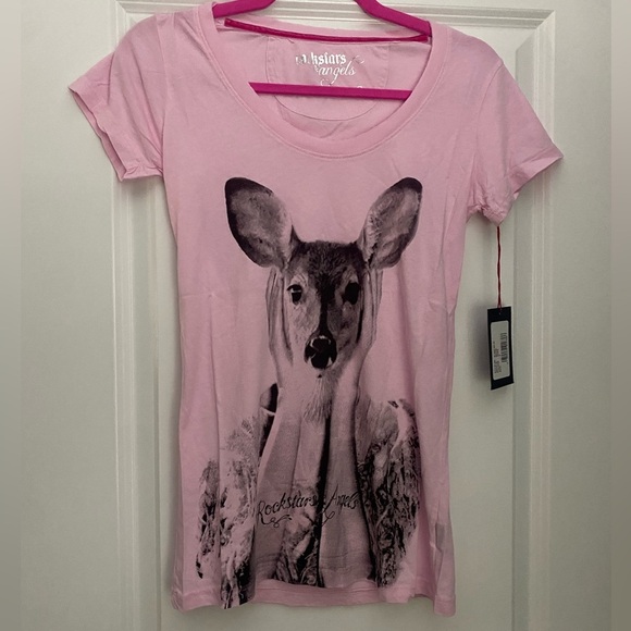 NWT Rockstars & Angels Bambi Graphic Tee in Rose Color Size Small💕 - Picture 1 of 7